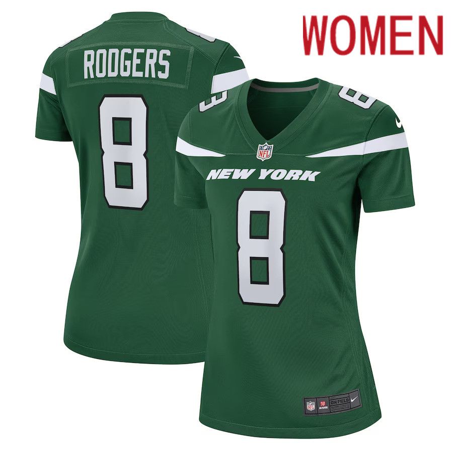 Women New York Jets 8 Aaron Rodgers Nike Gotham Green Game NFL Jersey